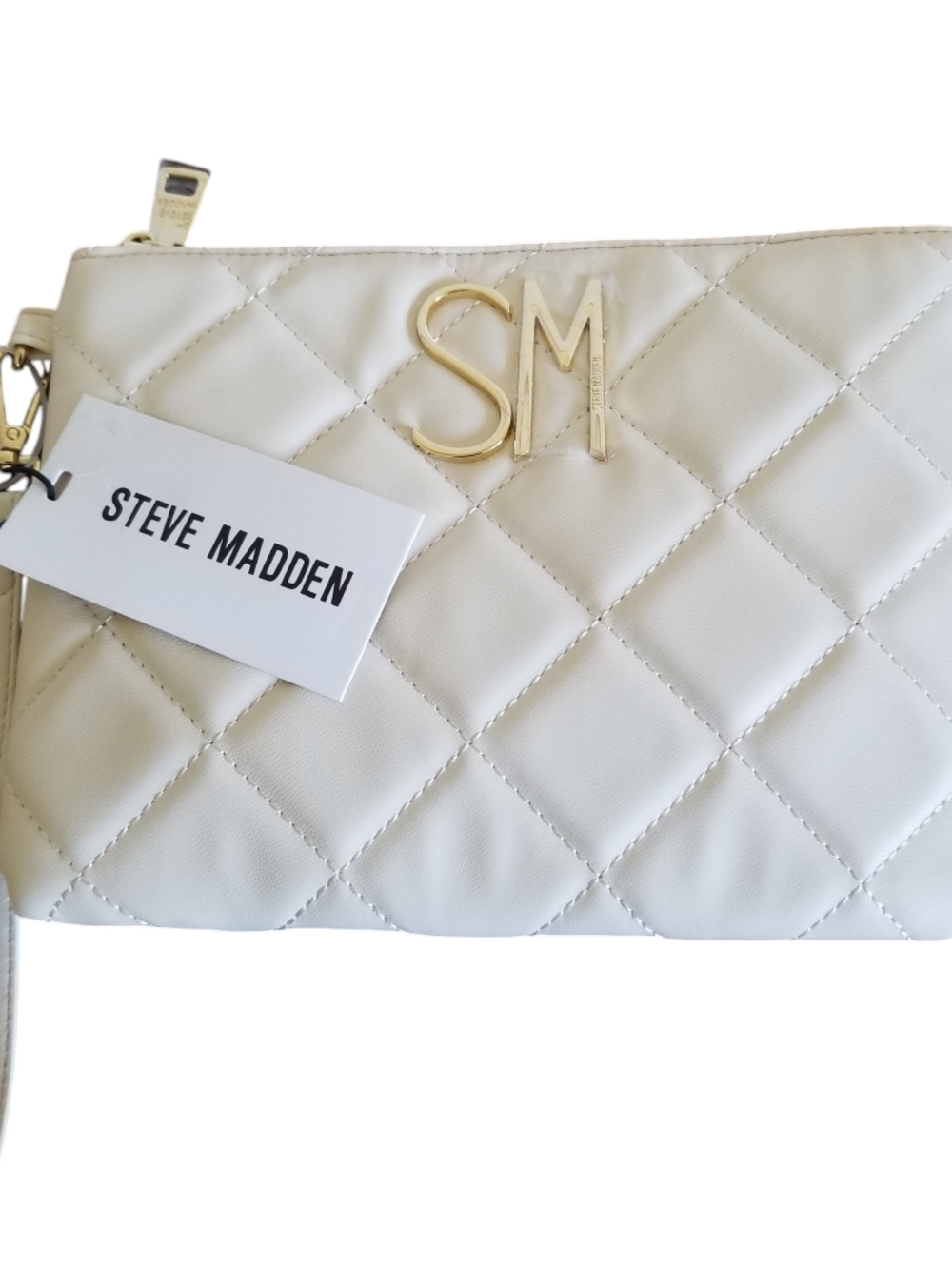 Steve Madden Diamond Quilt Pouch Wristlet Clutch Blonde Ivory NWT
